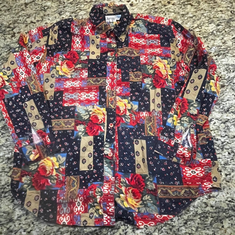 Jacque & Koko Womens Patchwork‎ Floral Paisley Button Down Shirt Size 14/16